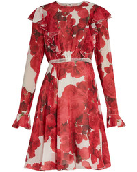 Giambattista Valli Rose Print Ruffled Silk Georgette Dress
