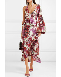 ROTATE Birger Christensen Asymmetric Ruffled Floral Print Crepe Wrap Dress