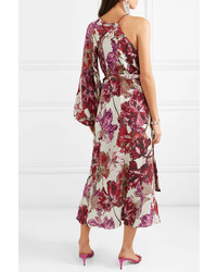 ROTATE Birger Christensen Asymmetric Ruffled Floral Print Crepe Wrap Dress