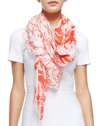 White and Red Floral Scarf