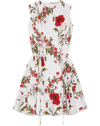 Alexander McQueen Lace Up Floral Print Cotton Poplin Mini Dress