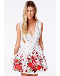 Missguided Malina Cut Out Skater Dress In Floral Print