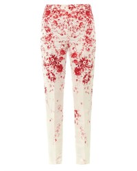White and Red Floral Skinny Pants