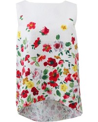 White and Red Floral Sleeveless Top