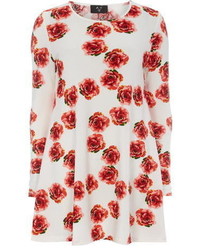White and Red Floral Swing Dress