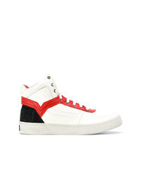 White and Red High Top Sneakers