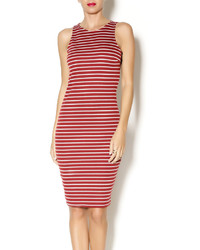 White and Red Horizontal Striped Bodycon Dress