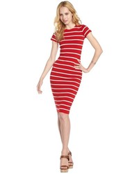 Nadia Tarr Red Stripe Stretch T Shirt Pencil Dress