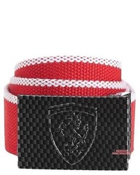 White and Red Horizontal Striped Canvas Belt