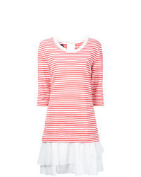White and Red Horizontal Striped Casual Dress
