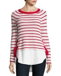 Cable & Gauge Long Sleeve Hi Lo Striped Sweater