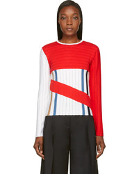 J.W.Anderson Red White Asymmetric Stripe Sweater