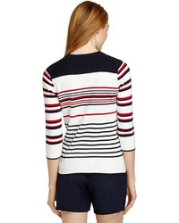 Brooks Brothers Three Quarter Sleeve Stripe Boatneck Sweater