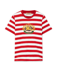 Burberry Appliqud Striped Cotton Jersey T Shirt