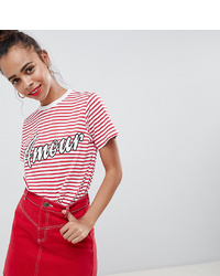 Asos Petite Asos Design Petite T Shirt In Stripe With Amour Print