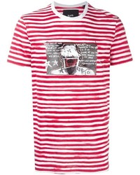 Blood Brother Glitched Face Print Striped T Shirt