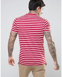 Farah Lennox Breton Stripe T Shirt Slim Fit In Redwhite