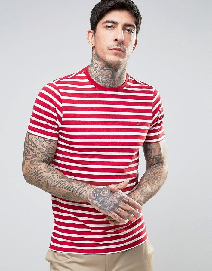 Farah Stripe T Shirt Slim Fit In Redwhite, $48 | Asos | Lookastic