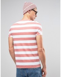 Asos Longline Stripe T Shirt In Whitered