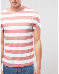 Asos Longline Stripe T Shirt In Whitered