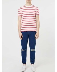 Topman Red And Off White Stripe Slim Fit T Shirt