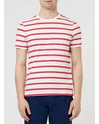 Topman Red And Off White Stripe Slim Fit T Shirt