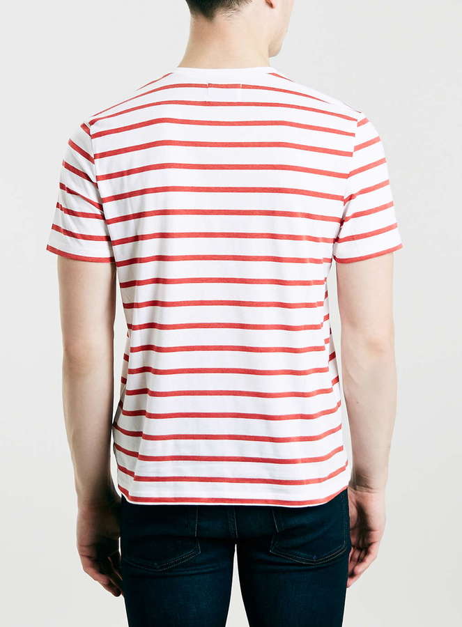 Formeet17 Men's Long Sleeve Striped T-Shirt Stretchy Comfy Crew Neck Shirt  (Small, Red/White Stripes)