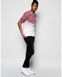 Asos T Shirt With Stripe And Dip Dye In Red