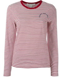 White and Red Horizontal Striped Long Sleeve T-shirt