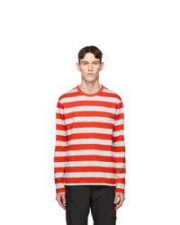 Junya Watanabe Grey And Red Horizontal Stripe T Shirt