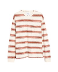 WAX LONDON Hayden Stripe Long Sleeve Organic Cotton T Shirt In Pink Rust At Nordstrom