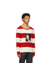 Sunnei Off White And Red Striped Long Sleeve T Shirt