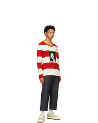 Sunnei Off White And Red Striped Long Sleeve T Shirt