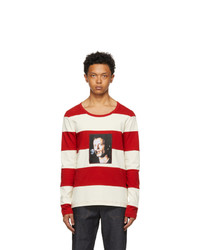 Sunnei Off White And Red Striped Long Sleeve T Shirt