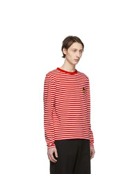 AMI Alexandre Mattiussi Red And White Smiley Edition Striped T Shirt