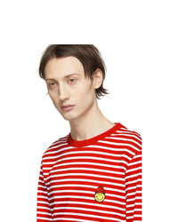 AMI Alexandre Mattiussi Red And White Smiley Edition Striped T Shirt