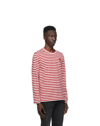 Comme Des Garcons Play Red And White Striped Heart Patch Long Sleeve T Shirt