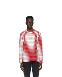 Comme Des Garcons Play Red And White Striped Heart Patch Long Sleeve T Shirt