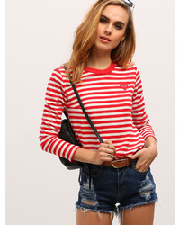 Shein Red White Long Sleeve Striped T Shirt