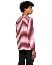 Comme Des Garcons Play Red White Striped Heart Patch Long Sleeve T Shirt