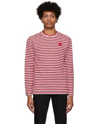 Comme Des Garcons Play Red White Striped Heart Patch Long Sleeve T Shirt