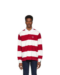 Rag and Bone Red And Off White Striped Rugby Polo