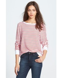 White and Red Horizontal Striped Sweater