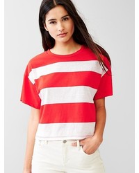 White and Red Horizontal Striped T-shirt