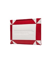 Calvin Klein 205W39nyc White And Red Logo Embossed Geometric Leather Clutch