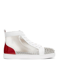 Christian Louboutin Red And White Sosoxy Spikes High Top Sneakers