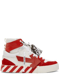 Off-White Red High Top Vulcanized Leather Sneakers