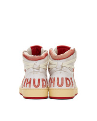 Rhude White And Red Bball Hi Sneakers