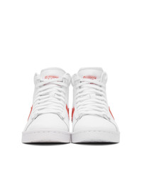 Converse White And Red Leather Pro Mid Sneakers