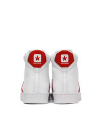 Converse White And Red Leather Pro Mid Sneakers